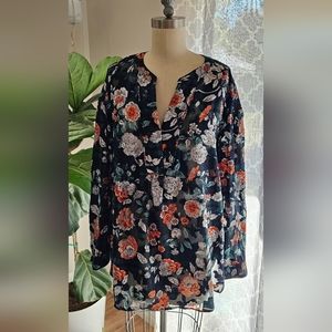 Tommy Hilfiger Womens Blouse Green Orange Urban Folklore Floral Notch Nec Size L